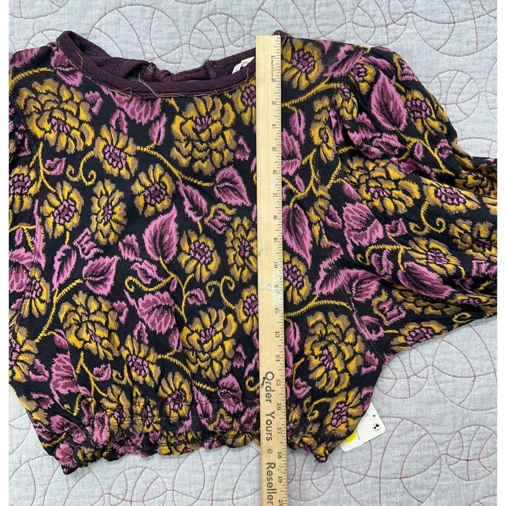 NWT Free People No Ordinary Top Black Floral Reversible Puff / Women's XS